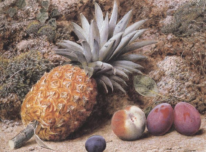 John Sherrin A Pineapple,a Peach and Plums on a mossy Bank (mk37) Spain oil painting art